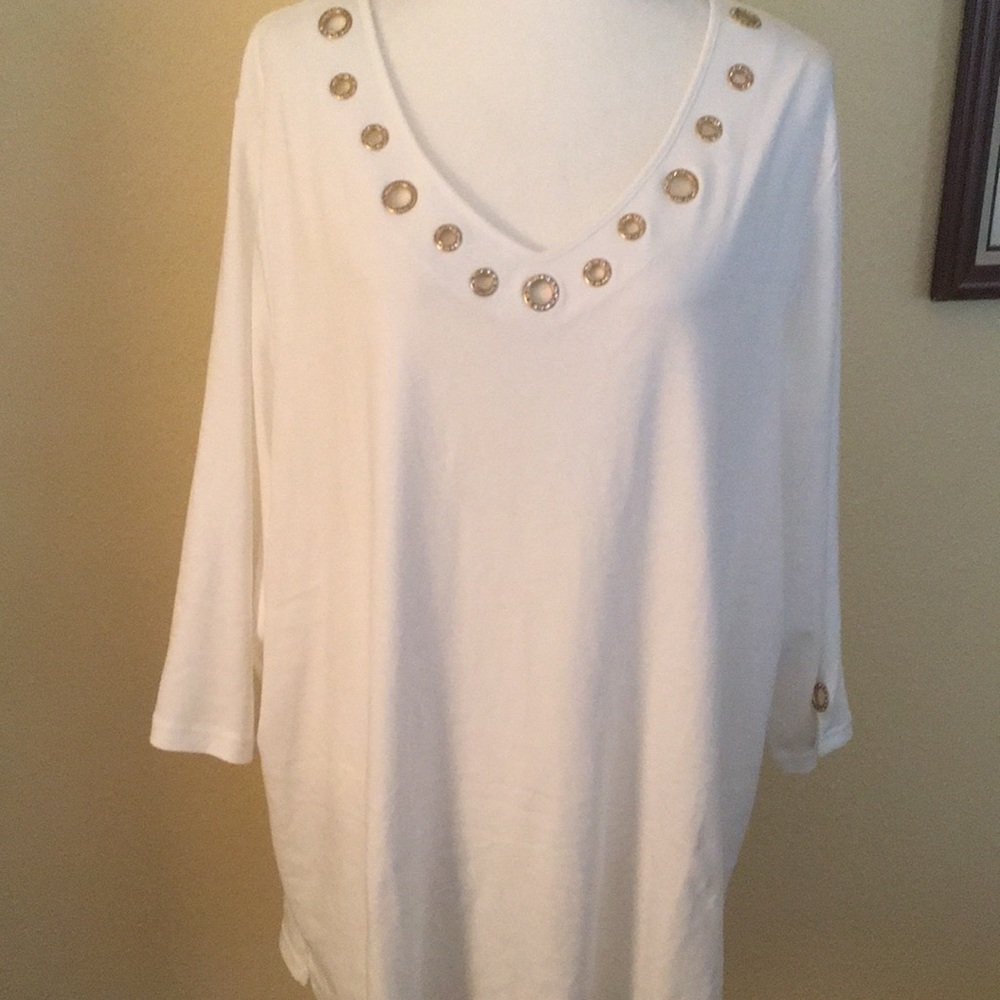 White Embellished V-Neck Women’s Top